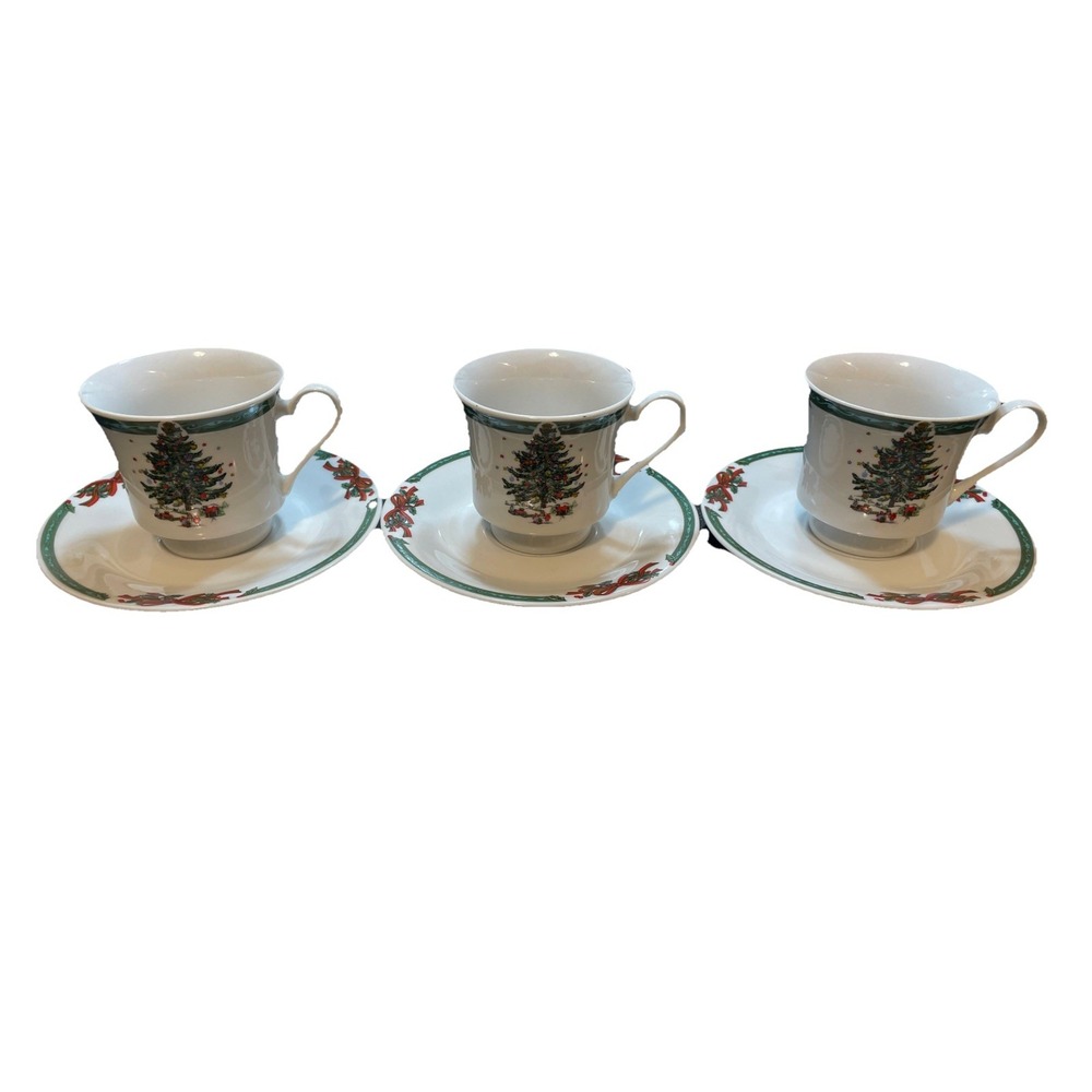 Christmas In The Park Tea Cup And Saucer Set Of Three